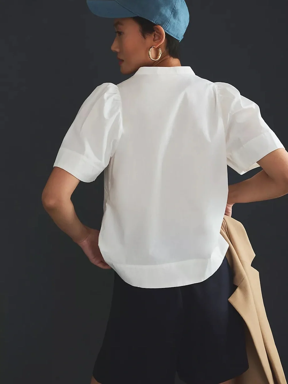 Anthropologie Maeve Poplin Pintuck White Blouse Plus Size 14 Fall Crisp Office